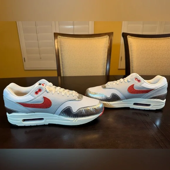 New Nike Air Max 1 Premium White Silver Sneaker Shoes Size US 10 - Picture 12 of 14